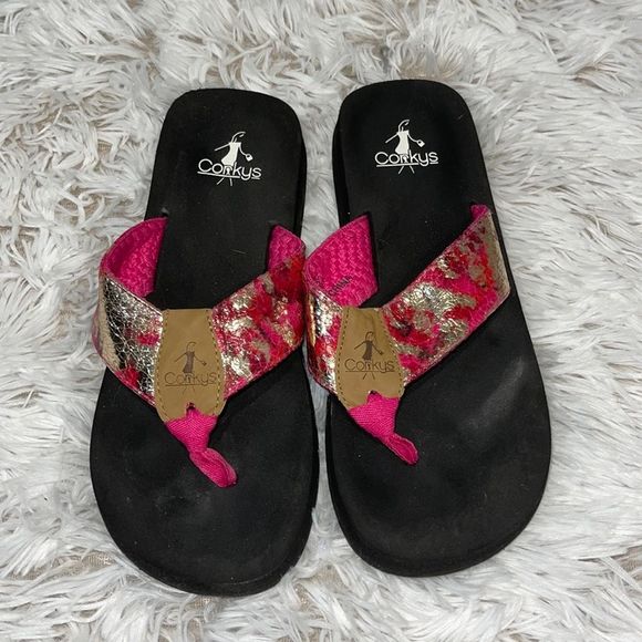 Corkys Shoes - Corkys Pink Metallic Flip Flops